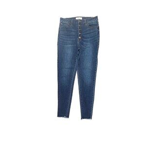 Nature Denim Button Fly Skinny Raw Hem Women's size 9 Dark Blue Denim jeans
